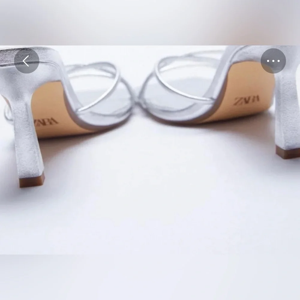 ZARA Beautiful Metallic Silver Slip On Front Strap Stiletto🔥🔥🔥 - Picture 8 of 12